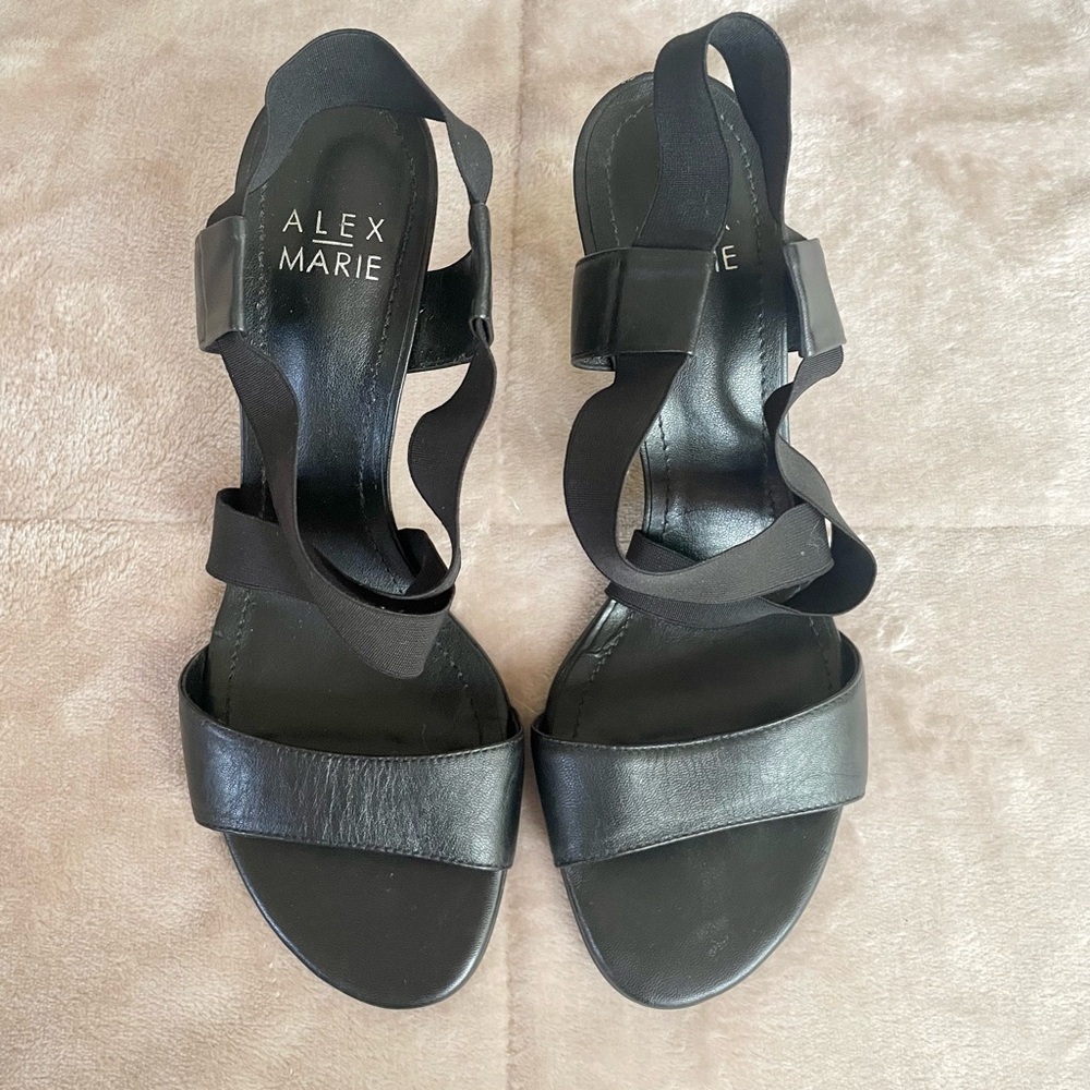 Alex Marie Black Sandals with Ankle Strap and Medium Heel